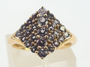 0467: Vintage 9ct Gold Blue Tanzanites Geometric Cocktail Ring- sumptuous