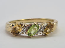 Load image into Gallery viewer, 0471: Vintage 9ct Gold Peridot, Citrines, Diamonds Dress Ring- Lovely
