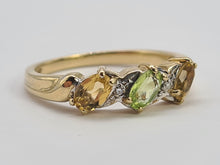 Load image into Gallery viewer, 0471: Vintage 9ct Gold Peridot, Citrines, Diamonds Dress Ring- Lovely
