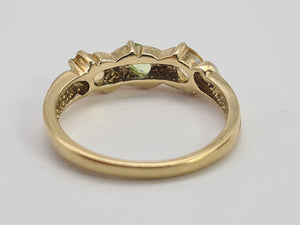 0471: Vintage 9ct Gold Peridot, Citrines, Diamonds Dress Ring- Lovely