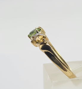 0471: Vintage 9ct Gold Peridot, Citrines, Diamonds Dress Ring- Lovely