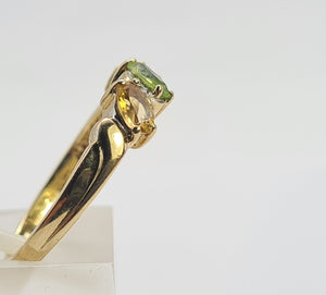 0471: Vintage 9ct Gold Peridot, Citrines, Diamonds Dress Ring- Lovely