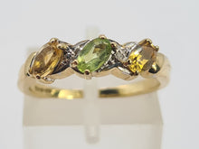 Load image into Gallery viewer, 0471: Vintage 9ct Gold Peridot, Citrines, Diamonds Dress Ring- Lovely
