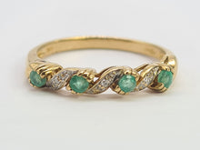 Load image into Gallery viewer, 0251: Vintage: 9ct Gold Emeralds Diamonds Half-Eternity/ Stacker Ring- Classic
