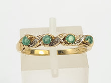 Load image into Gallery viewer, 0251: Vintage: 9ct Gold Emeralds Diamonds Half-Eternity/ Stacker Ring- Classic
