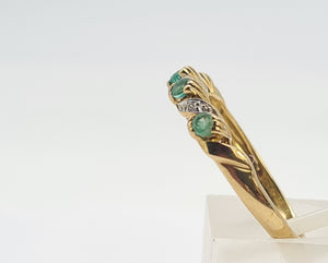 0251: Vintage: 9ct Gold Emeralds Diamonds Half-Eternity/ Stacker Ring- Classic