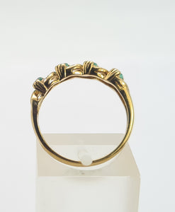 0251: Vintage: 9ct Gold Emeralds Diamonds Half-Eternity/ Stacker Ring- Classic