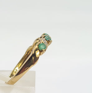 0251: Vintage: 9ct Gold Emeralds Diamonds Half-Eternity/ Stacker Ring- Classic