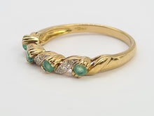 Load image into Gallery viewer, 0251: Vintage: 9ct Gold Emeralds Diamonds Half-Eternity/ Stacker Ring- Classic
