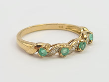 Load image into Gallery viewer, 0251: Vintage: 9ct Gold Emeralds Diamonds Half-Eternity/ Stacker Ring- Classic
