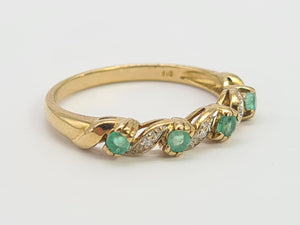 0251: Vintage: 9ct Gold Emeralds Diamonds Half-Eternity/ Stacker Ring- Classic