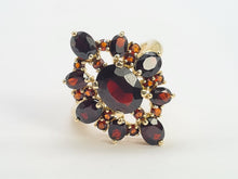 Load image into Gallery viewer, 0524: Vintage: 9ct Gold 23 Red Garnets Geometric Set Cocktail Ring-
