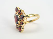 Load image into Gallery viewer, 0524: Vintage: 9ct Gold 23 Red Garnets Geometric Set Cocktail Ring-
