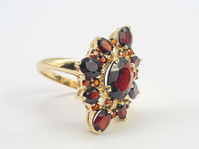 Load image into Gallery viewer, 0524: Vintage: 9ct Gold 23 Red Garnets Geometric Set Cocktail Ring-
