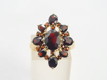 Load image into Gallery viewer, 0524: Vintage: 9ct Gold 23 Red Garnets Geometric Set Cocktail Ring-
