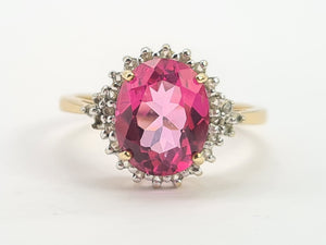 0644: Vintage: 9ct Gold Pink & Glacier Topaz Cluster Ring- beautifully paired