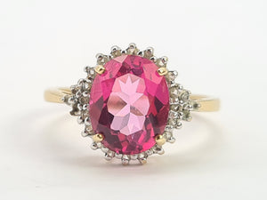 0644: Vintage: 9ct Gold Pink & Glacier Topaz Cluster Ring- beautifully paired