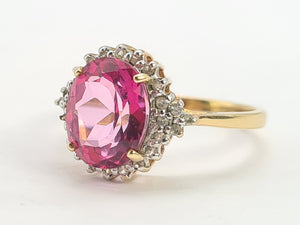 0644: Vintage: 9ct Gold Pink & Glacier Topaz Cluster Ring- beautifully paired