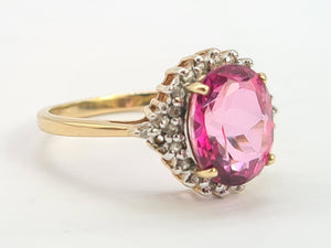 0644: Vintage: 9ct Gold Pink & Glacier Topaz Cluster Ring- beautifully paired