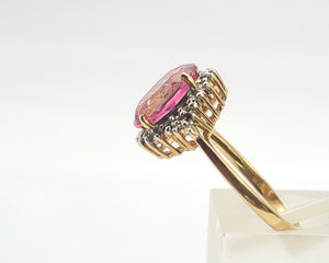 0644: Vintage: 9ct Gold Pink & Glacier Topaz Cluster Ring- beautifully paired