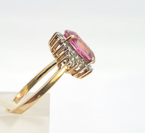 0644: Vintage: 9ct Gold Pink & Glacier Topaz Cluster Ring- beautifully paired