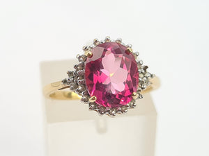 0644: Vintage: 9ct Gold Pink & Glacier Topaz Cluster Ring- beautifully paired