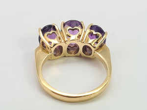 0647: Vintage: Statement 9ct Gold Violet Amethysts Trilogy- Date-Mark 1974