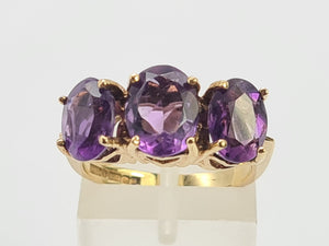 0647: Vintage: Statement 9ct Gold Violet Amethysts Trilogy- Date-Mark 1974