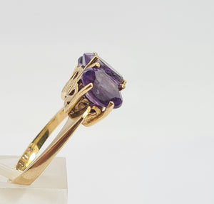 0647: Vintage: Statement 9ct Gold Violet Amethysts Trilogy- Date-Mark 1974