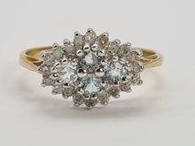 Load image into Gallery viewer, 0722: Vintage: 9ct Gold Blue Topaz Diamonds Cluster Ring- petite, sparkling, beauty
