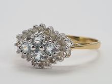 Load image into Gallery viewer, 0722: Vintage: 9ct Gold Blue Topaz Diamonds Cluster Ring- petite, sparkling, beauty
