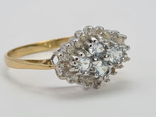 Load image into Gallery viewer, 0722: Vintage: 9ct Gold Blue Topaz Diamonds Cluster Ring- petite, sparkling, beauty
