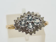 Load image into Gallery viewer, 0722: Vintage: 9ct Gold Blue Topaz Diamonds Cluster Ring- petite, sparkling, beauty
