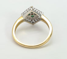 Load image into Gallery viewer, 0729: Vintage: 9ct Gold Emeralds Diamonds Geometric Set Ring- lovely symmetry
