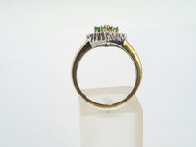 Load image into Gallery viewer, 0729: Vintage: 9ct Gold Emeralds Diamonds Geometric Set Ring- lovely symmetry
