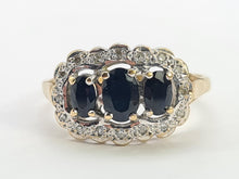 Load image into Gallery viewer, 0730:Vintage: 9ct Gold Australian Blue Sapphires 16 Diamonds Cocktail Ring- Date-Mark 1988
