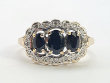 Load image into Gallery viewer, 0730:Vintage: 9ct Gold Australian Blue Sapphires 16 Diamonds Cocktail Ring- Date-Mark 1988
