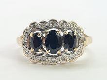 Load image into Gallery viewer, 0730:Vintage: 9ct Gold Australian Blue Sapphires 16 Diamonds Cocktail Ring- Date-Mark 1988
