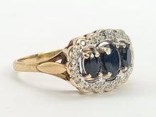 Load image into Gallery viewer, 0730:Vintage: 9ct Gold Australian Blue Sapphires 16 Diamonds Cocktail Ring- Date-Mark 1988
