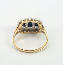 Load image into Gallery viewer, 0730:Vintage: 9ct Gold Australian Blue Sapphires 16 Diamonds Cocktail Ring- Date-Mark 1988
