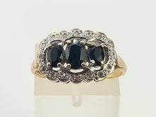 Load image into Gallery viewer, 0730:Vintage: 9ct Gold Australian Blue Sapphires 16 Diamonds Cocktail Ring- Date-Mark 1988
