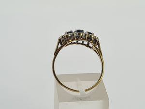 0730:Vintage: 9ct Gold Australian Blue Sapphires 16 Diamonds Cocktail Ring- Date-Mark 1988