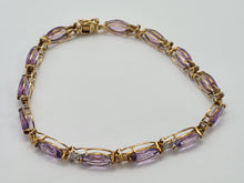 Load image into Gallery viewer, 0745: Vintage: 9ct Gold Lilac Amethysts Diamonds Bracelet (19cm) - luscious
