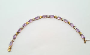 0745: Vintage: 9ct Gold Lilac Amethysts Diamonds Bracelet (19cm) - luscious