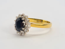 Load image into Gallery viewer, 0105: Vintage: 18ct Gold French Blue Sapphire 14 Diamonds Cluster Ring- Date-Mark 1990
