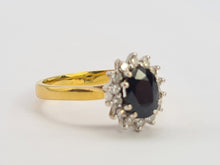 Load image into Gallery viewer, 0105: Vintage: 18ct Gold French Blue Sapphire 14 Diamonds Cluster Ring- Date-Mark 1990
