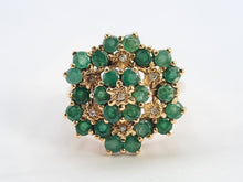 Load image into Gallery viewer, 0560: Vintage: Large 9ct Gold Emeralds Diamonds Tiered Cluster Ring- Date-mark 1980
