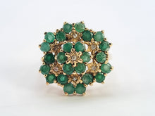 Load image into Gallery viewer, 0560: Vintage: Large 9ct Gold Emeralds Diamonds Tiered Cluster Ring- Date-mark 1980
