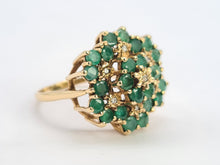 Load image into Gallery viewer, 0560: Vintage: Large 9ct Gold Emeralds Diamonds Tiered Cluster Ring- Date-mark 1980
