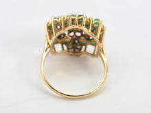 Load image into Gallery viewer, 0560: Vintage: Large 9ct Gold Emeralds Diamonds Tiered Cluster Ring- Date-mark 1980
